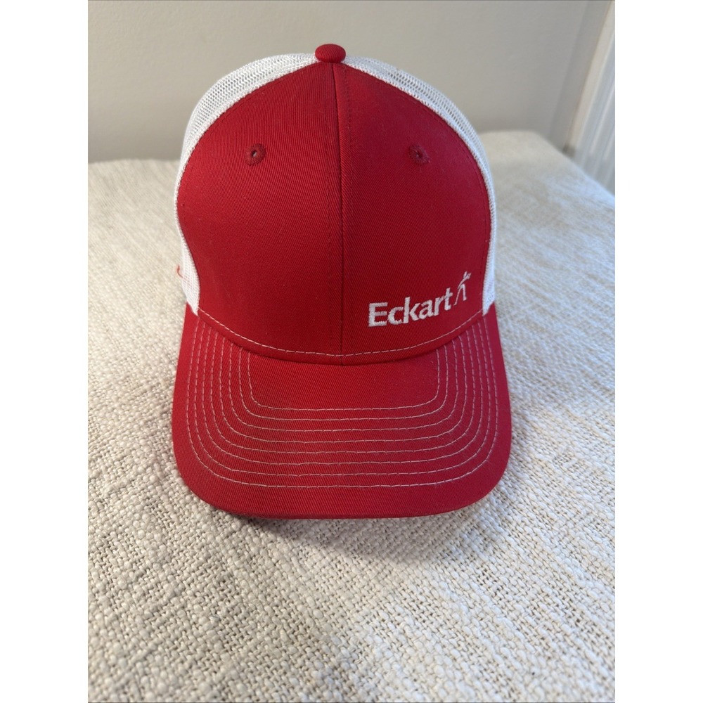 Eckart Red And White Trucker Hat Snapped Back One Size Fits All